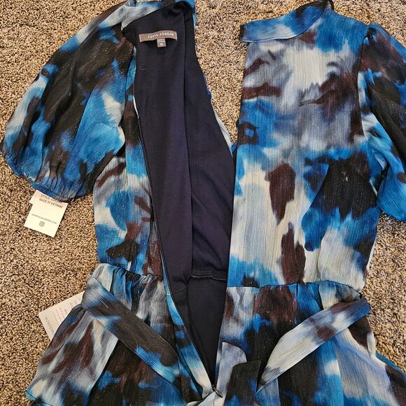 Julia Jordan Dress Womens Size 10 Blue Abstract Tiered Ruffle Romantic Feminine - Picture 8 of 14